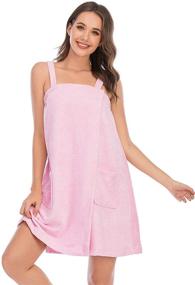 img 1 attached to 👗 Rubehoow Women's Shower Wrap Towel with Pocket: Adjustable Enclosure Robe & Facial Headband - S-XXL