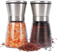 🧂 mikenlee 2pcs salt and pepper stainless steel shakers grinders set with adjustable coarseness - ideal for sea salt, spices, or black peppercorn. features thick glass body and large capacity (5.2" tall) logo