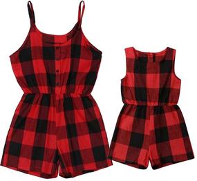 img 4 attached to 👩 Sleeveless Plaid Romper Jumpsuit: Mommy and Me Matching One-Piece Outfits for the Perfect Family Ensemble