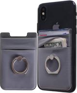 affordable dark grey 4-in-1 phone card holder with ring - stick on stretchy spandex sleeve for smartphones logo