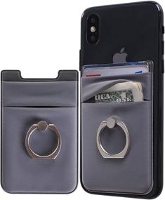 img 4 attached to Affordable Dark Grey 4-in-1 Phone Card Holder with Ring - Stick On Stretchy Spandex Sleeve for Smartphones