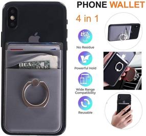 img 3 attached to Affordable Dark Grey 4-in-1 Phone Card Holder with Ring - Stick On Stretchy Spandex Sleeve for Smartphones