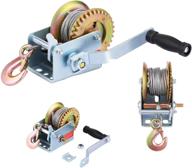 angotrade heavy duty hand winch - 600lbs, hand crank strap gear winch with 8m steel wire, manual two-way ratchet for atv, boat, trailer, marine (silver) logo
