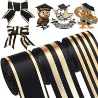 set of 3 striped grosgrain ribbons 5 yards each, 1-1/2 inch width, in black and gold - ideal for graduation, summer, home party, wrapping, crafts, and decorations - 3 patterns available logo