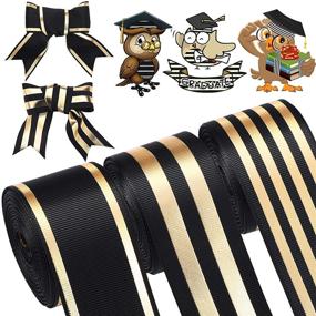 img 4 attached to Set of 3 Striped Grosgrain Ribbons 5 Yards Each, 1-1/2 Inch Width, in Black and Gold - Ideal for Graduation, Summer, Home Party, Wrapping, Crafts, and Decorations - 3 Patterns Available