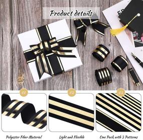 img 3 attached to Set of 3 Striped Grosgrain Ribbons 5 Yards Each, 1-1/2 Inch Width, in Black and Gold - Ideal for Graduation, Summer, Home Party, Wrapping, Crafts, and Decorations - 3 Patterns Available