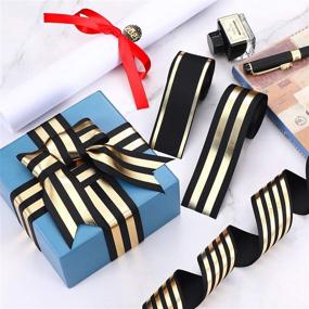 img 1 attached to Set of 3 Striped Grosgrain Ribbons 5 Yards Each, 1-1/2 Inch Width, in Black and Gold - Ideal for Graduation, Summer, Home Party, Wrapping, Crafts, and Decorations - 3 Patterns Available