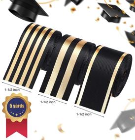 img 2 attached to Set of 3 Striped Grosgrain Ribbons 5 Yards Each, 1-1/2 Inch Width, in Black and Gold - Ideal for Graduation, Summer, Home Party, Wrapping, Crafts, and Decorations - 3 Patterns Available