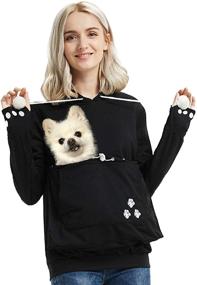 img 4 attached to 👚 Womens Pet Carrier Shirts: Mewgaroo Hoodie with Kangaroo Pouch - A Comfy Sweatshirt for Carrying your Kitten or Puppy