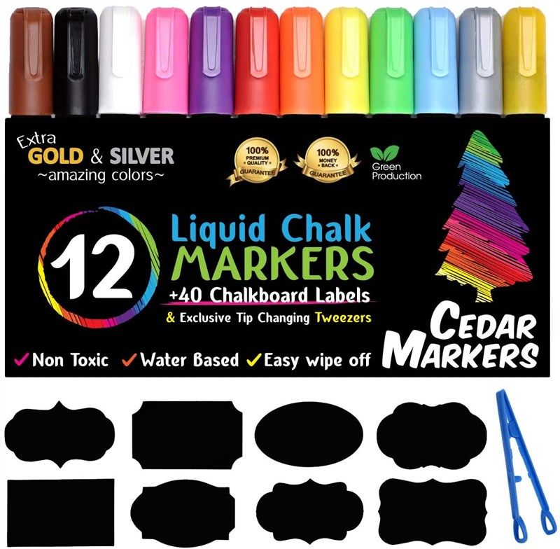 Cestari Chalk Pen : Green Liquid Chalk Marker with 2mm Chalk Paint Fine Tip  for Writing and Drawing - Erasable Chalkboard Label Paint Pen Kitchen