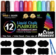 жидкие маркеры cedar markers - 12 шт. с 40 этикетками для меловой доски - яркие неоновые цвета, включая золото и серебро. универсальные маркеры для сухого стирания на окнах, стекле, меловой доске с обратимым наконечником. логотип