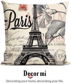 img 3 attached to MI Decor Black Beige Paris Eiffel Tower Throw Pillow Covers 18x18 – Linen Square Pillowcases for Sofa Couch, Living Room, Girls Bedroom – Home Decorative Cushion Pillow Cover