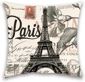 img 4 attached to MI Decor Black Beige Paris Eiffel Tower Throw Pillow Covers 18x18 – Linen Square Pillowcases for Sofa Couch, Living Room, Girls Bedroom – Home Decorative Cushion Pillow Cover