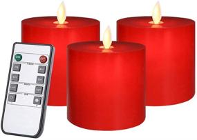 img 4 attached to Only-us Red Flameless Candles Set of 3 - Flickering 🕯️ LED, Remote Control Timers, Dimmable Pillars for Fireplace, Bedroom, Livingroom & Party