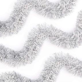 img 4 attached to 🎄 Sparkling Silver Christmas Tinsel Garland – 3 Pack of Decorative Metallic Twist for Festive Tree, Wedding, Birthday and Party Decorations – 4 inches x 6.6 ft
