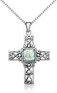 💎 solidsilver - sterling silver filigree cross pendant necklace with authentic ancient roman glass stone logo