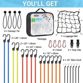 img 3 attached to 🔗 Dr.meter 32pc Heavy Duty Bungee Cords Set with Hooks - 10'', 18'', 24'', 32'', 40'' Bungee Cords Assortment with 4 Canopy/Tarp Ball Ties, Cargo Net, and Storage Bag