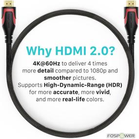 img 2 attached to 🔌 FosPower HDMI-кабель высокой скорости Ultra HD 4K - 1 фут (2 шт.) [Плетеный нейлоновый шнур] - Поддерживает 4K 2160p UHD 3D HDR 1080p - 18 Гбит/с - разъем покрытый 24-каратным золотом