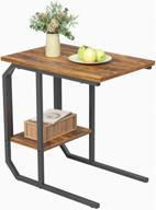 🪑 cubiker end table: stylish c-shaped side table with wooden shelf, metal frame nightstand - ideal for living room, bedroom, sofa, couch - deep brown logo