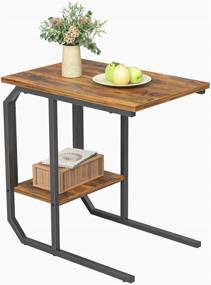 img 4 attached to 🪑 Cubiker End Table: Stylish C-Shaped Side Table with Wooden Shelf, Metal Frame Nightstand - Ideal for Living Room, Bedroom, Sofa, Couch - Deep Brown