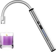 🕯️ farever rechargeable electric arc candle lighter with long flexible neck and led battery - usb lighter for candles, camping, cooking, bbqs - silver logo