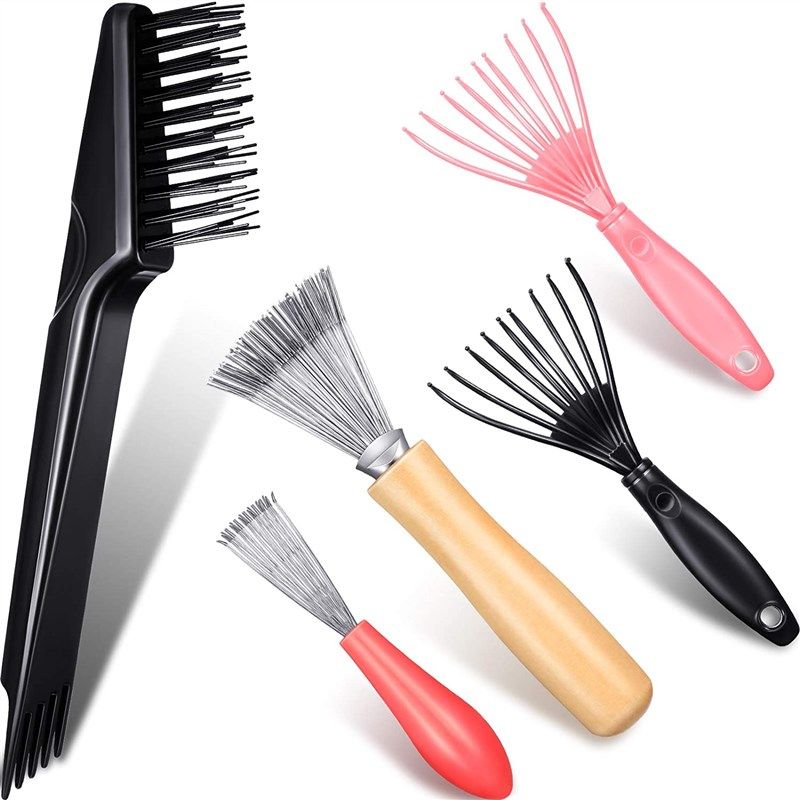 2 Pieces Hair Brush Cleaner Tool Cleaning Tool Comb Cleaner Hair Brush  Cleaner Comb Brushes Mini Hair Dirt Remover Brush with Metal Wire Rake  Wooden