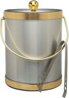 🧊 5-quart insulated ice bucket with ice tongs - handcrafted in the usa, brushed silver with gold trim (metallic deco collection) логотип