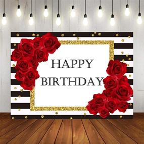 img 4 attached to Vibrant Red Rose Birthday Photo Booth Backdrop with Black and White Stripes Background - 7x5ft - Ideal for Photography, Happy Birthday Party Decoration, and Cake Table Banner