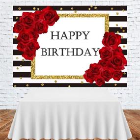 img 2 attached to Vibrant Red Rose Birthday Photo Booth Backdrop with Black and White Stripes Background - 7x5ft - Ideal for Photography, Happy Birthday Party Decoration, and Cake Table Banner