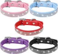 🐶 weewooday crystal puppy collar set - 5 adjustable dog collars with rhinestone accents - soft bling collars for small dog puppy - pink, red, blue, purple, black logo