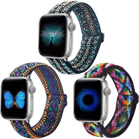 img 4 attached to 📱 Набор из 3 эластичных ремешков Dsytom для Apple Watch 38мм-45мм - Регулируемый тянущийся нейлоновый запасной ремешок для женщин - Совместим с iWatch Series 7/6/5/4/3/2/1 SE.