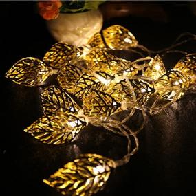 img 1 attached to 🎄 Shimmering Gold Leaf String Lights for a Romantic Christmas Tree Decor - Party Xmas Hollow Metal 20 LED Strip Lamp
