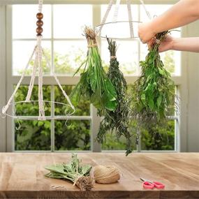img 2 attached to 🌿 Boho Chic Herb Drying Rack 2-Pack - Macrame Hanging Flower Mobile with 20 Herb Dryer Hooks - Cotton Rope Woven Herbal Drier with Wooden Hanging Ring for Hydroponic Plants & Mushrooms