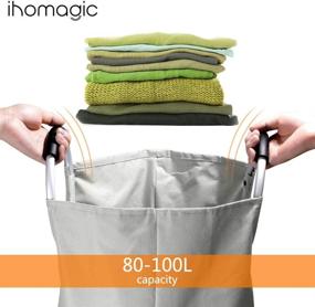 img 2 attached to 🧺 Collapsible Laundry Basket with Handles - IHOMAGIC Large Fabric Laundry Hamper, Waterproof Portable Washing Bin Folding Clothes Bag for Dorm Travel Bathroom College 100L, Light Grey