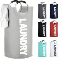 🧺 collapsible laundry basket with handles - ihomagic large fabric laundry hamper, waterproof portable washing bin folding clothes bag for dorm travel bathroom college 100l, light grey logo