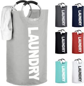 img 4 attached to 🧺 Collapsible Laundry Basket with Handles - IHOMAGIC Large Fabric Laundry Hamper, Waterproof Portable Washing Bin Folding Clothes Bag for Dorm Travel Bathroom College 100L, Light Grey