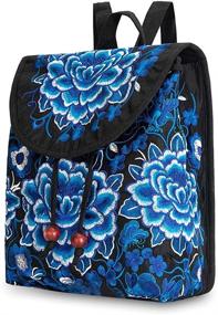 img 4 attached to 🎒 Boho Vintage Embroidered Backpack Purse: Stylish Canvas Shoulder Bag for Women & Girls