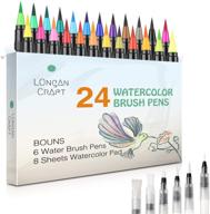 🖌️ longan craft watercolor brush pens set - 24 vibrant colors with 6 blending water brush pens - flexible nylon brush tips for water coloring, calligraphy, and drawing - ideal for artists and beginner painters logo