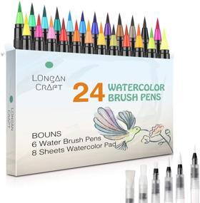 img 4 attached to 🖌️ Longan Craft Watercolor Brush Pens Set - 24 Vibrant Colors with 6 Blending Water Brush Pens - Flexible Nylon Brush Tips for Water Coloring, Calligraphy, and Drawing - Ideal for Artists and Beginner Painters