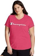 👕 stylish and comfortable: champion women's plus jersey v-neck tee with script logo logo