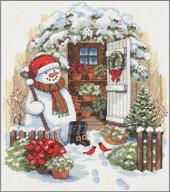 🌲 dimensions garden shed snowman counted cross stitch kit on 14 count white aida, 12'' x 14'' logo