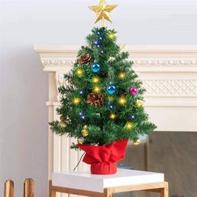 img 2 attached to 🎄 HAUSPROFI Mini Christmas Tree, 23"/60cm Prelit Tabletop Christmas Tree with Lights, Artificial Small Christmas Tree Featuring Ornamental Balls and Pine Cones