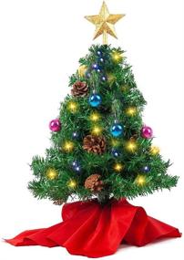 img 4 attached to 🎄 HAUSPROFI Mini Christmas Tree, 23"/60cm Prelit Tabletop Christmas Tree with Lights, Artificial Small Christmas Tree Featuring Ornamental Balls and Pine Cones