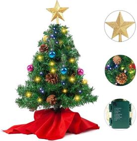 img 3 attached to 🎄 HAUSPROFI Mini Christmas Tree, 23"/60cm Prelit Tabletop Christmas Tree with Lights, Artificial Small Christmas Tree Featuring Ornamental Balls and Pine Cones