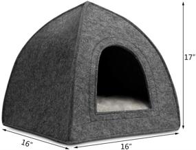 img 3 attached to 🐾 Hollypet Felt Pet Bed: Cozy Triangle Cat Tent Cave for Kittens and Small Dogs with Washable Cushion - Ideal Indoor and Outdoor Feline House Hut