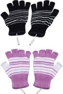 🧤 decvo usb 2.0 powered knitting wool fingerless heated gloves for women and men - black+purple, 2 pack логотип