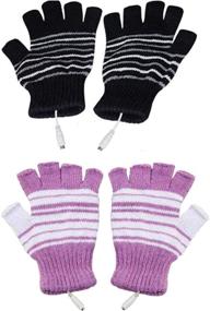 img 1 attached to 🧤 DECVO USB 2.0 Powered Knitting Wool Fingerless Heated Gloves for Women and Men - Black+Purple, 2 Pack