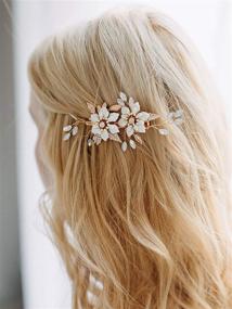 img 4 attached to 💎 Opal Rhinestone Wedding Hair Clip with Flower Veil Comb - Bridal Hair Barrette Accessory for Brides, AW BRIDAL (Gold)