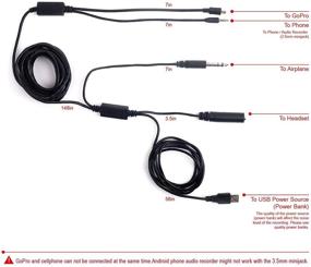 img 3 attached to 18FT ATC Radio Audio Recording Cable with Dual Output for GoPro Phone Audio Recorder - Extra Long 18ft/5m Airplane Cockpit Intercom with USB Power - Compatible with HERO3/HERO3+/HERO4 (Not for HERO 5 and later)