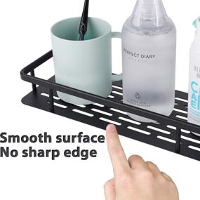 img 2 attached to 🚿 Aluminum Shower Caddy Shelf with Black Matte Finish - Adhesive Shower Shelf for Shampoo Holder, Bathroom or Kitchen Organizer - No Drilling, Wall-Mounted Storage Basket